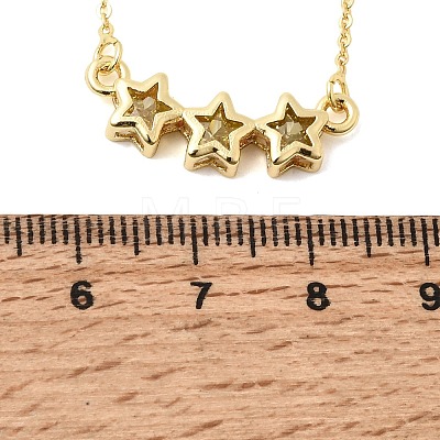 Brass Glass Triple Star Pendant Necklaces KK-CBAB173-03G-06-1