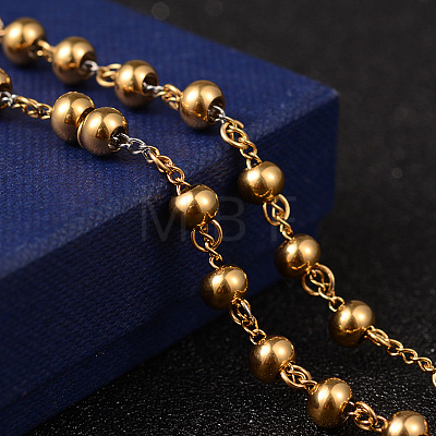 PVD Vacuum Plating 201 Stainless Steel Rosary Bead Necklaces NJEW-L427-22G-1