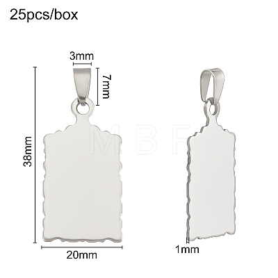 BENECREAT Rectangle 304 Stainless Steel Stamping Blank Tag Pendants STAS-BC0001-07P-1