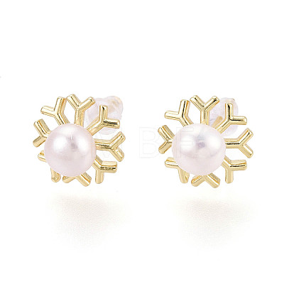 Brass & Natural Pearl Stud Earrings PEAR-N020-WX03-1