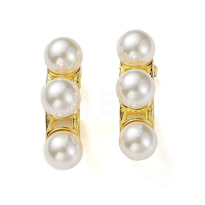 Plastic Pearl Beaded C-shape Stud Earrings EJEW-K244-02G-1