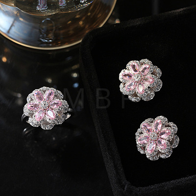 Rhodium Plated 925 Sterling Silver Rotating Flower Stud Earrings EJEW-L270-02P-1