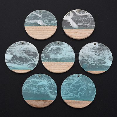 Transparent Resin & Walnut Wood Pendants X-RESI-T035-25-A02-1