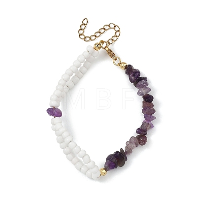 Natural Amethyst Chip Beads & Glass Seed Beads Beaded Bracelets for Women BJEW-JB14137-02-1