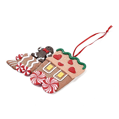 Christmas Car Handmade Polymer Clay Pendant Decorations HJEW-P017-03E-1