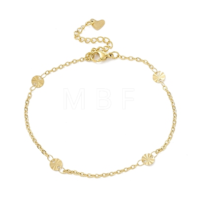 Vacuum Plating 304 Stainless Steel Flat Round Link Anklet with Cable Chains for Women STAS-E001-21G-1