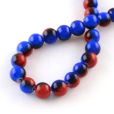 Two-Color Baking Painted Glass Bead Strands X-DGLA-R050-8mm-32-1