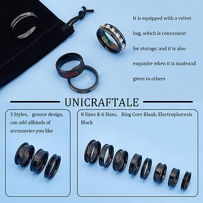 Unicraftale 22Pcs 22 Style 201 & 304 Stainless Steel Grooved Finger Ring Settings STAS-UN0044-14-1