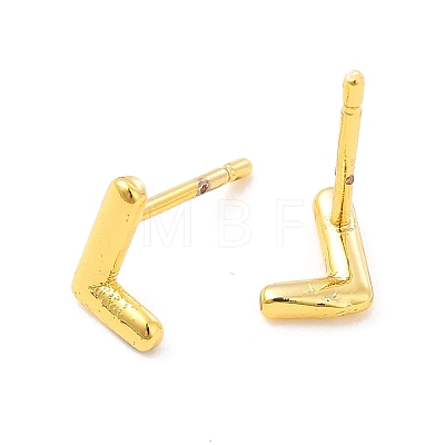 Brass Hollow Out Initial Letter Stud Earrings for Women EJEW-A044-01G-L-1