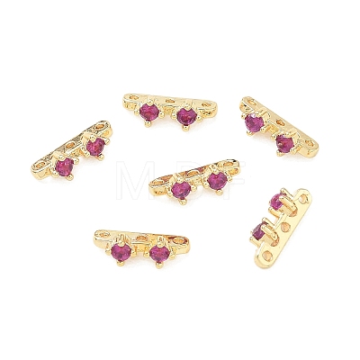 Brass Pave Magenta Cubic Zirconia 3-Hole Spacer Bars KK-C172-05G-1