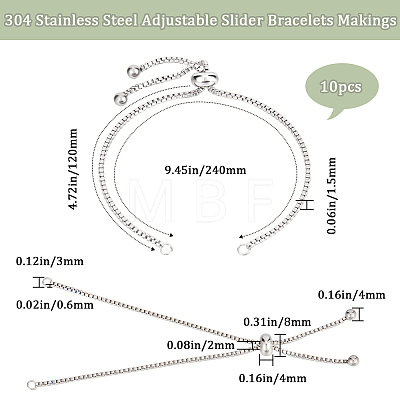 10Pcs Adjustable 304 Stainless Steel Slider Bracelets Making STAS-BBC0003-01-1