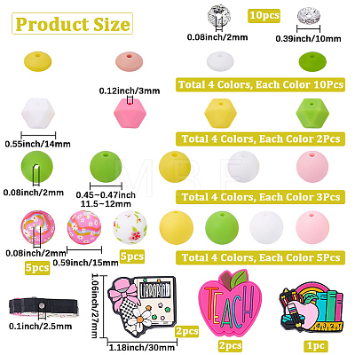 95Pcs 21 Styles Printed Round Silicone Focal Beadsm with 10Pcs Brass Rhinestone Spacer Beads SIL-BM0001-12-1