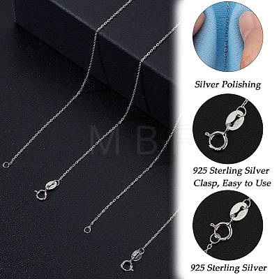 Beebeecraft 2Pcs Trendy Unisex Rhodium Plated 925 Sterling Silver Cable Chains Necklaces Set STER-BBC0006-14B-1