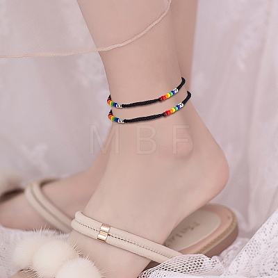 4Pcs 4 Style Glass Seed & 303 Stainless Steel Braided Bead Bracelets and Anklets Set SJEW-SW00003-03-1