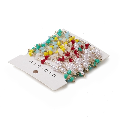 Handmade Plastic & Glass Imitation Pearl & Triangle Beaded Chains CHC-C026-30-1