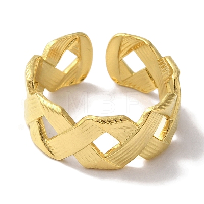 PVD Vacuum Plating 201 Stainless Steel Criss Cross Open Cuff Rings for Women RJEW-C092-17G-1