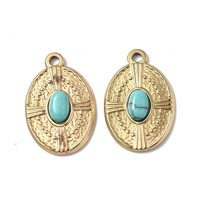 Vacuum Plating 201 Stainless Steel Synthetic Turquoise Pendants STAS-C064-VC872-1