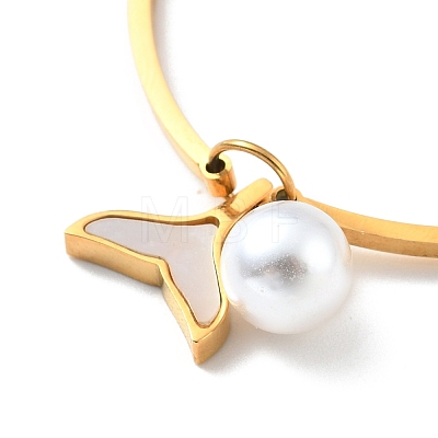 Natural Shell Whale Tail and Imitation Pearl Charm Bracelet BJEW-G640-03G-1