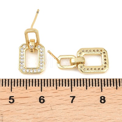 Brass Clear Cubic Zirconia Rectangle Dangle Stud Earrings EJEW-A156-01G-1