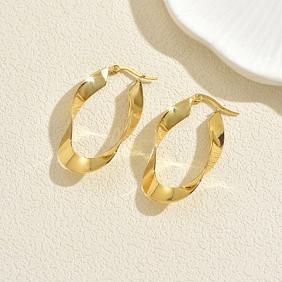 Twisted Oval Stainless Steel Hoop Earrings NI5341-1