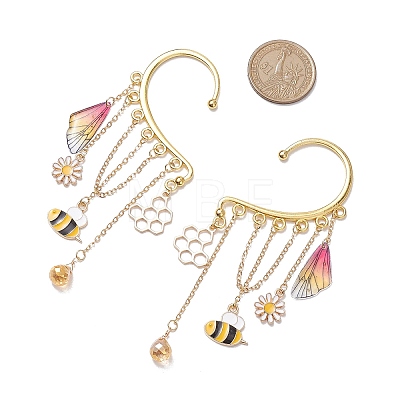 Brass Bees & Glass Teardrop Tassel Earrings EJEW-TA00538-1