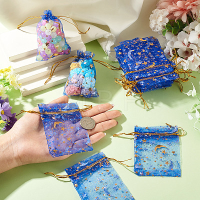 30Pcs Gold Stamping Moon Star Organza Drawstring Gift Bags ABAG-TA0002-21D-1