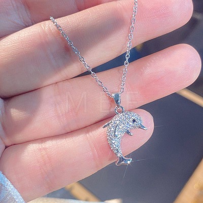 Summer Beach Alloy Crystal Rhinestone Dolphin Pendant Necklaces for Women WGD6FD6-01-1