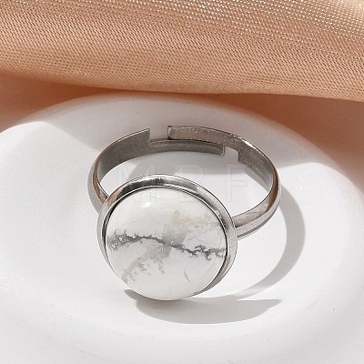 Half Round Natural Howlite Finger Rings RJEW-M062-01P-20-1