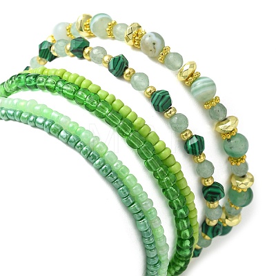 4Pcs 4 Style Natural & Synthetic Mixed Gemstone & Glass Beaded Stretch Bracelets Set BJEW-JB09606-01-1