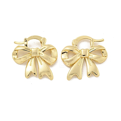 Bowknot Rack Plated Brass Hoop Earrings for Women EJEW-Z051-02G-1