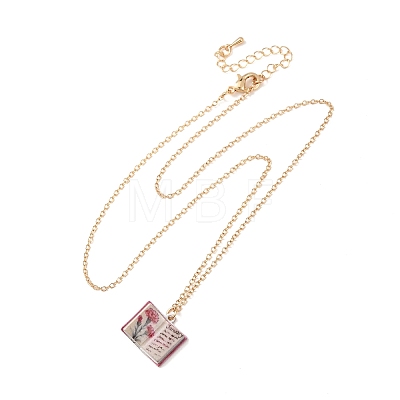 Brass Enamel Book Pendant Necklaces for Women KK-CBAF5B9-01G-01-1