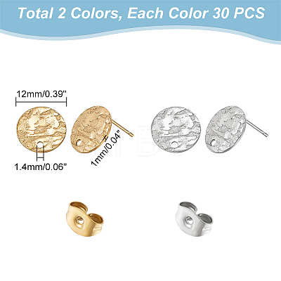 Unicraftale 60Pcs 2 Colors 304 Stainless Steel Stud Earring Findings STAS-UN0043-25-1