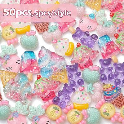 50Pcsc 10 Styles Translucent Resin Cabochons CRES-YW0001-29-1