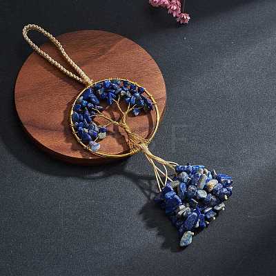 Wire Wrapped Chips Natural Lapis Lazuli Big Pendant Decorations HJEW-SZ0001-27G-1