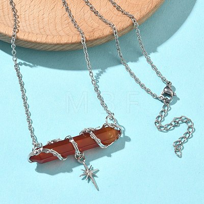 Natural & Synthetic Mixed Stone Faceted Pointed Bullet Wire Wrapped with Star Pendant Brass Cable Chain Necklaces NJEW-P351-01P-1