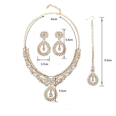 Teardrop Alloy Crystal Rhinestone & Glass Pendant Necklaces & Dangle Earring & Stud Dangle Earrings Sets FS-WG6A577-01-1