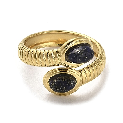 Natural Lapis Lazuli Snake Open Cuff Ring RJEW-C036-01A-G-1