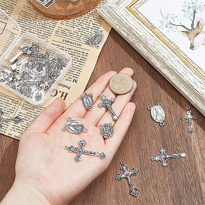 24Pcs 4 Styles Tibetan Style Religion Alloy Virgin Chandelier Component Links FIND-SC0024-31-1