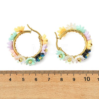 201 Stainless Steel & Resin Beaded Flower Hoop Earrings EJEW-JE07175-02-1