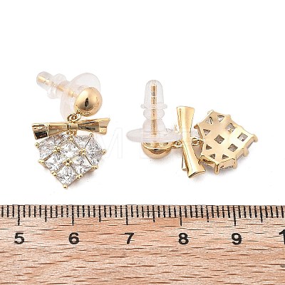 Brass Clear Cubic Zirconia Stud Earrings EJEW-D301-06G-04-1