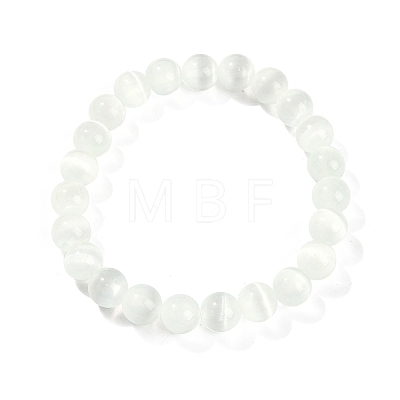 Dyed Natural Selenite Round Beaded Stretch Bracelets for Women G-U005-02J-1