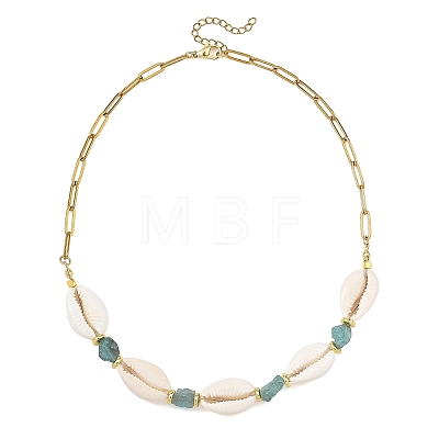 Natural Blue Apatite Chip & Cowrie Shell Beaded Necklaces for Women NJEW-JN06385-1