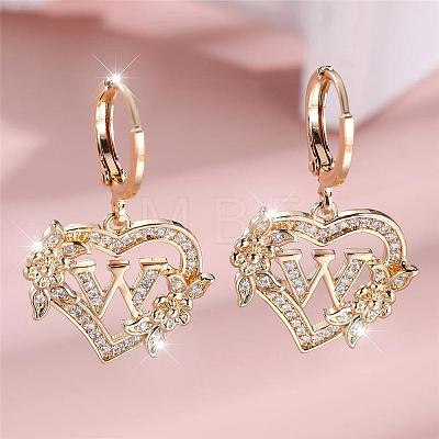 Heart Brass Micro Pave Clear Cubic Zirconia Hoop Earrings FS-WGD5D87-23-1