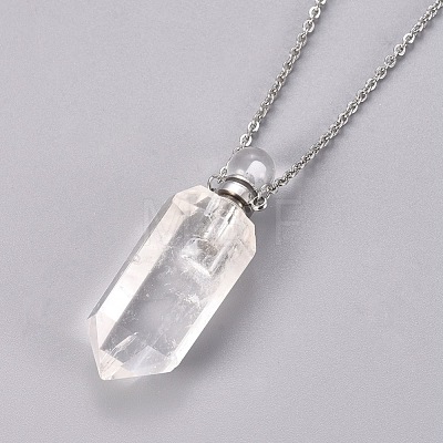 Natural Quartz Crystal Openable Perfume Bottle Pendant Necklaces G-K295-C-P-1