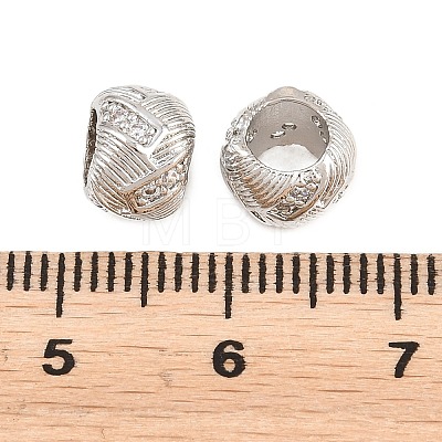 Barrel Brass Micro Pave Cubic Zirconia European Beads KK-B186-22P-1