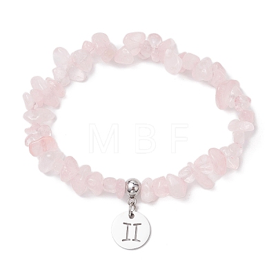 Natural Rose Quartz Chip Beaded Stretch Bracelets BJEW-JB11133-05-1