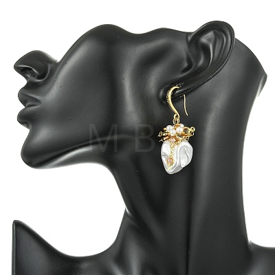Shell Pearl Beads & Brass Dangle Earrings for Women EJEW-JE07261-1
