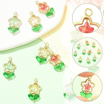 10Pcs 5 Colors Flower Glass Pendants PALLOY-FS00078-1