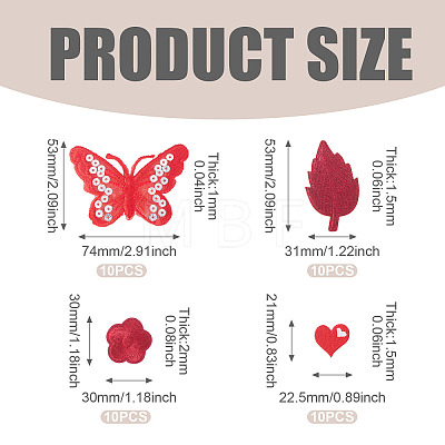 40Pcs 4 Styles Polyester Embroider Thread Iron on/Sew On Patches PATC-TA0001-45A-1