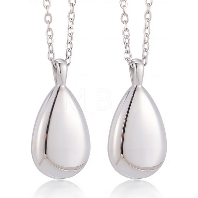 2Pcs 201 Stainless Steel Teardrop Memorial Urn Ashes Pendant Necklaces NJEW-CN0001-21S-1